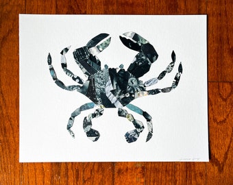 ORIGINAL • 11x14 • blue crab cut paper collage