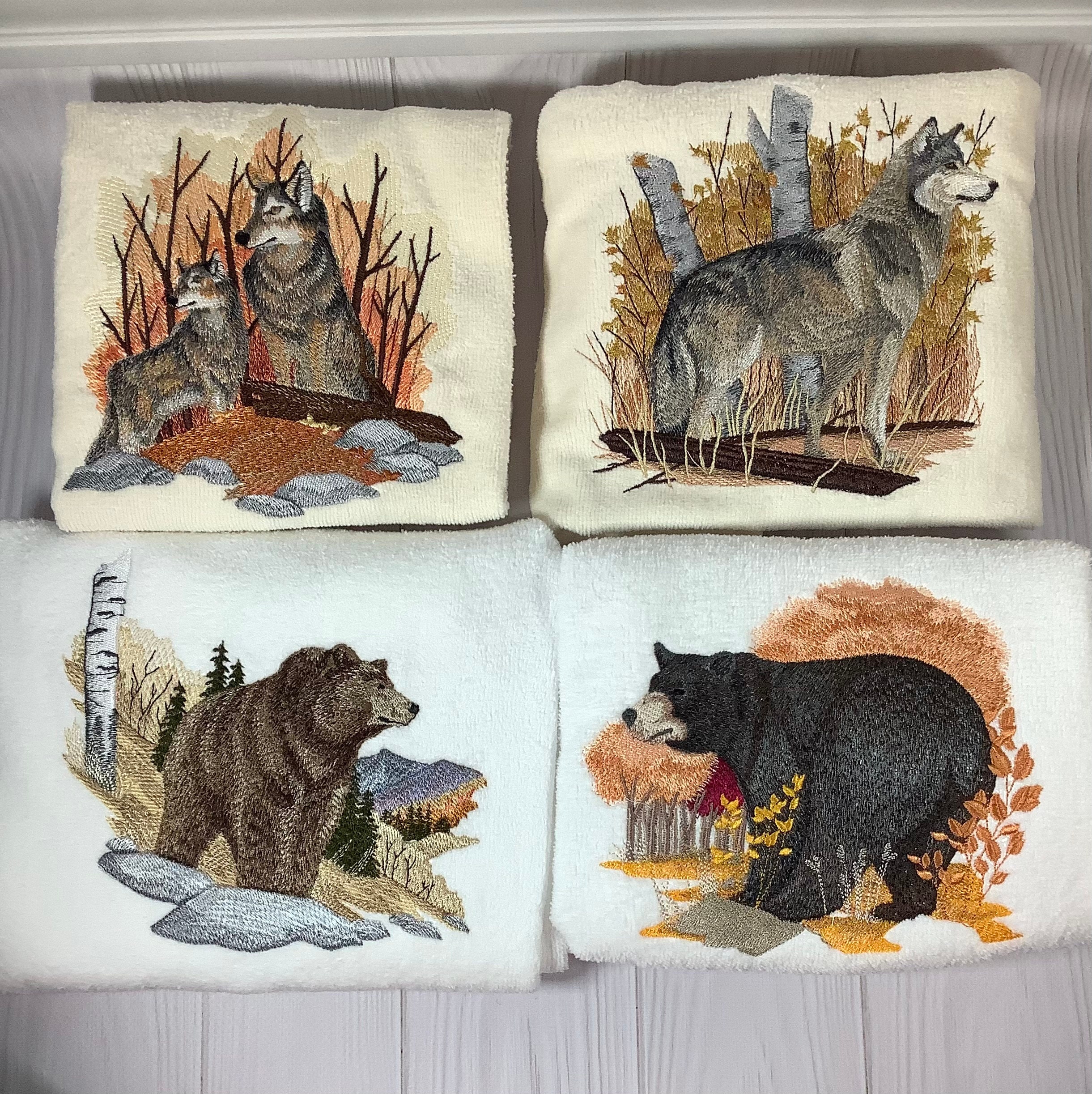 4 Camping Dish Towels Moose Bear Hand Towel & RV Camper Kitchen Dishcloth  Set