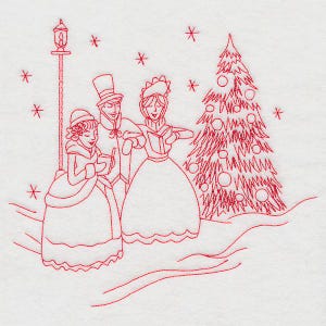 Embroidered Quilt Blocks - Redwork Classic Christmas Scene Quilt Blocks - Choose your designs