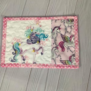 Holiday Mug Rug, Finished Quilted Mug Rugs, Unicorn Embroidered Mug Rug, Large Mug Rug, Stocking Stuffer, Teacher Gift, Co-Worker Gift