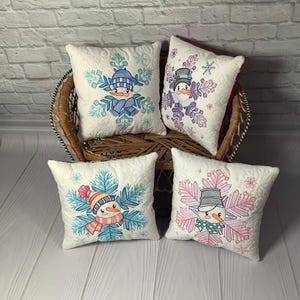 6 x 6 inch Quilted Mini Pillow, Winter Snowman Tiered Tray Decor Mini Pillow, Holiday Bowl Filler Pillow
