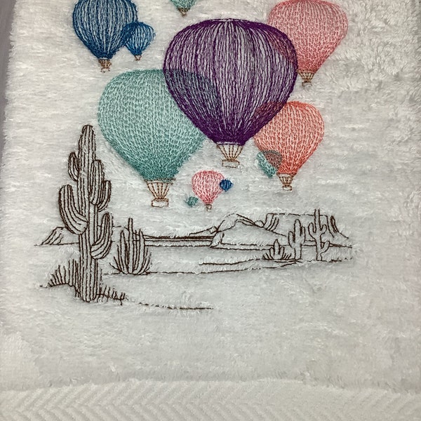 Hot Air Balloon Embroidered Towel, Embroidered Hand Towel, Embroidered Kitchen Towel