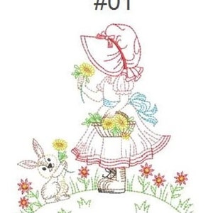 Gestickte Quilt-Blöcke - Sunbonnet Sue Quilt Blocks - Wählen Sie Ihre Designs und Größen
