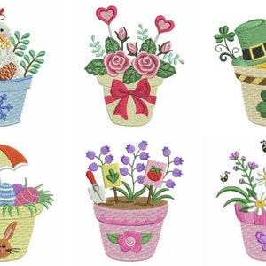Embroidered Quilt Blocks - Month of the Year Basket Quilt Blocks - Set of 12