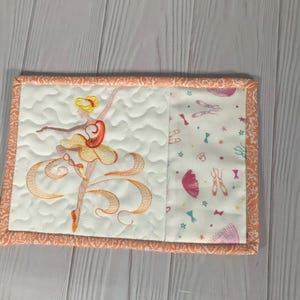 Holiday Mug Rug, Finished Quilted Mug Rugs, Ballerina Embroidered Mug Rug, Large Mug Rug, Stocking Stuffer, Teacher Gift, Co-Worker Gift