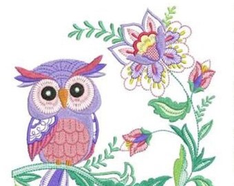 Embroidered Quilt Blocks - Jacobean Owl Time Quilt Blocks - Choose your designs and sizes