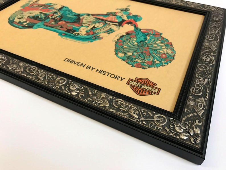 Harley Davidson Motorcycle Art Framed in Motorcycle Picture Etsy