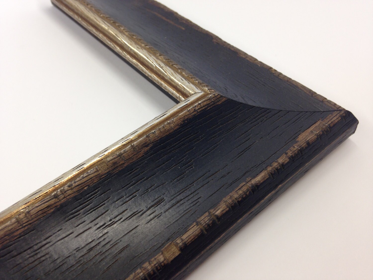BLACK Rustic Distressed Wood Picture Frame All Wood W/ Silver Etsy