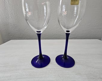 Luminarc Wine Glasses with Cobalt Blue Glass Stems