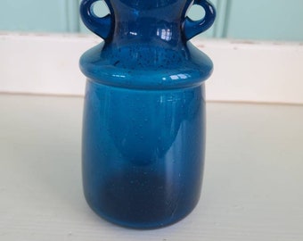 Vintage Blue glass amphora bud vase, made in Italy