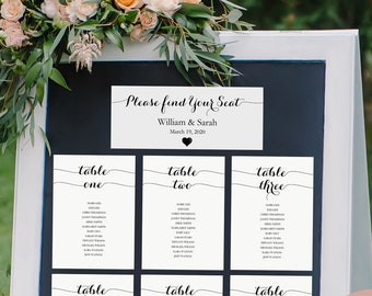 Black Seating Chart Kit - Printable 5x7 inch table cards - Tables 1-30 - Wedding Printable DIY PDF - Instant Download - 5x7 inches - #GD1305