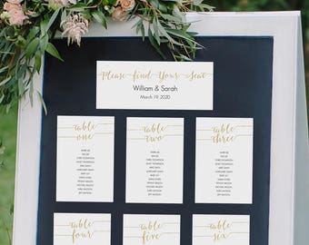 Gold Seating Chart Kit 4x6 inches - Printable Instant Download - Tables 1-30 - Editable PDF - Gold Faux foil table cards - 4" x 6"- #GD0816