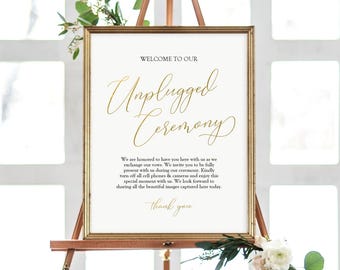 Gold Unplugged Ceremony Sign - 8x10, 11x14, and 16x20 signs - Printable gold sign - Instant Download Sign PDF - No camera sign - #GD4802