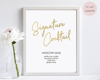 Gold Signature Cocktail Sign - 8x10 inch sign - Printable Bar sign - Wedding Cocktail Menu - Instant Download - DIY Template - #GD0307