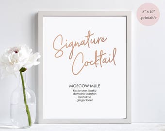 Rose Gold Signature Cocktail Menu - Bar Sign Printable - 8x10 inches - Instant download - rose gold wedding drinks - Editable PDF -#GD0404