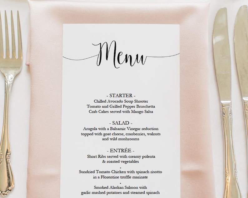 Printable Script Menu Template DIY Wedding Menu Instant - Etsy