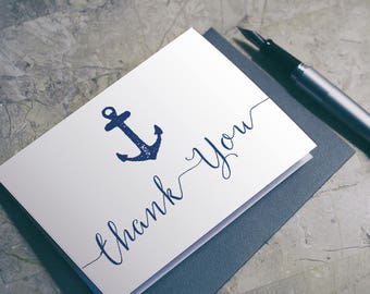 Navy Anchor Thank You Card - Folded A2 Printable Card - Navy Blue Thank You PDF - Instant Download - 4.25 x 5.5 inches - A2 - #GD0913
