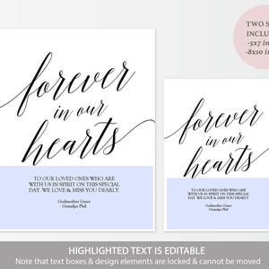 Printable Forever in our Hearts sign In Loving Memory sign Wedding Sign Printable Instant Download Modern 5x7 and 8x10 GD0520 image 4