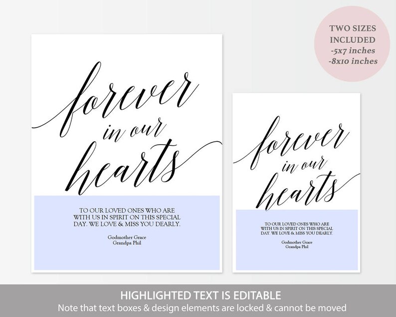 Printable Forever in our Hearts sign In Loving Memory sign Wedding Sign Printable Instant Download Modern 5x7 and 8x10 GD0520 image 4