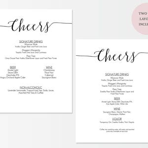 Printable Bar menu sign Editable PDF Cheers Wedding Menu framable Cocktails sign template Instant Download 8x10 Inches GD0709 image 4