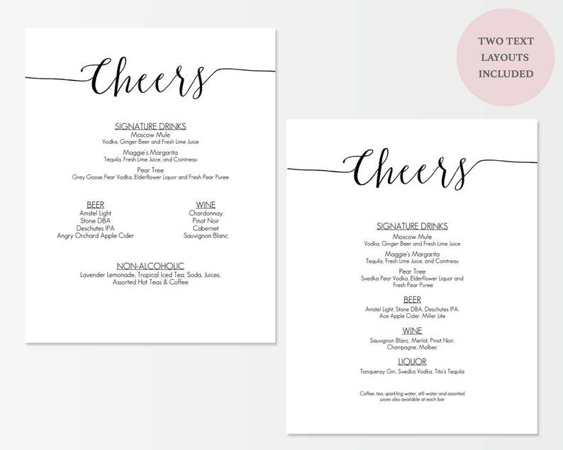 Printable Bar menu sign Editable PDF Cheers Wedding Menu framable Cocktails sign template Instant Download 8x10 Inches GD0709 image 4