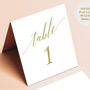 Tented Gold Table Numbers Printable Table Number Set Tables 1-50 Gold Foil Instant Download 4 x 4.5 inches folded and flat GD3406 image 2