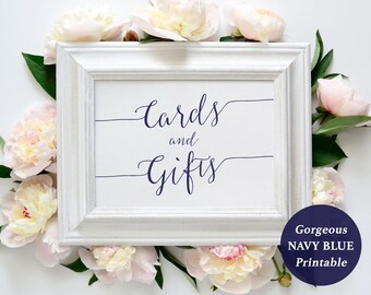 Navy Cards and Gifts Sign - DIY Printable PDF - Instant Download - Navy Blue - Wedding Printable - Calligraphy style - 5x7 inches -#GD0911