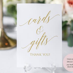 Gold Cards and Gifts Sign Printable Cards and Gifts Gold Foil Instant Download Wedding Printable PDF 5x7 and 8x10 inches GD3419 image 1