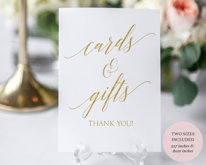 Gold Cards and Gifts Sign Printable Cards and Gifts Gold Foil Instant Download Wedding Printable PDF 5x7 and 8x10 inches GD3419 image 1