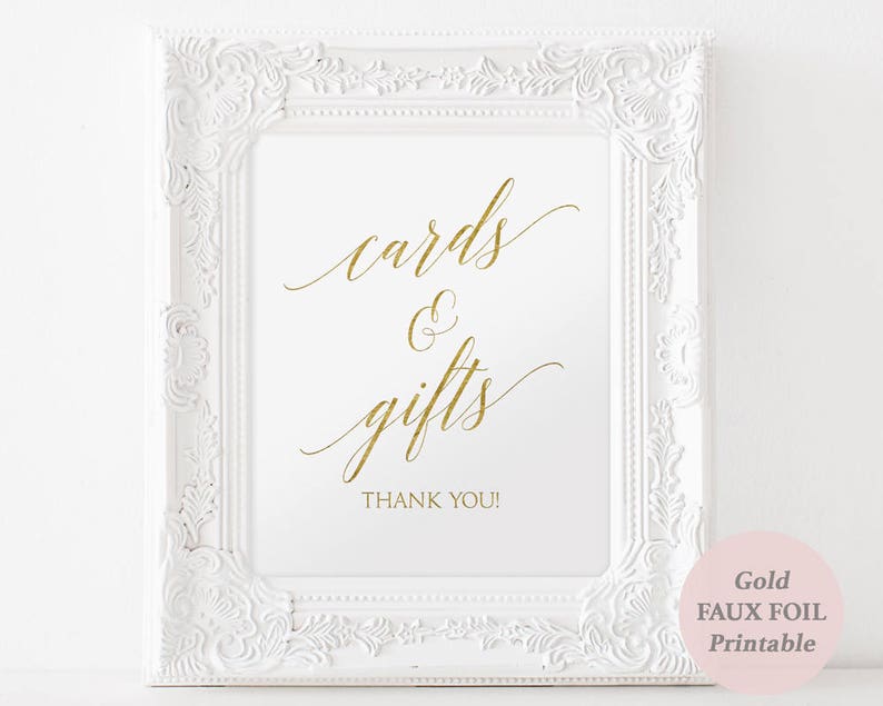 Gold Cards and Gifts Sign Printable Cards and Gifts Gold Foil Instant Download Wedding Printable PDF 5x7 and 8x10 inches GD3419 image 2