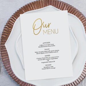 Gold Menu Download Printable Wedding Menu Calligraphy style script Instant Download DIY Template Editable PDF 5x7 inches GD0310 image 2