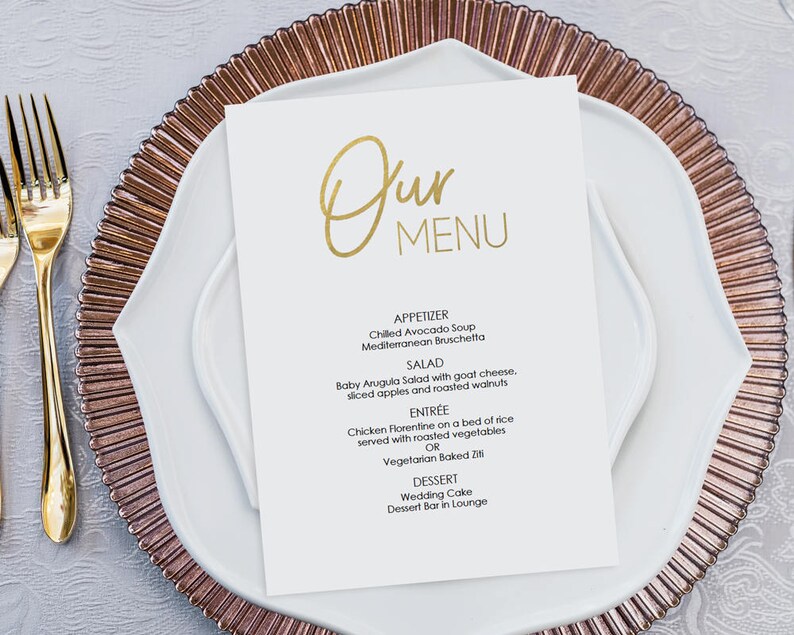 Gold Menu Download Printable Wedding Menu Calligraphy style script Instant Download DIY Template Editable PDF 5x7 inches GD0310 image 2