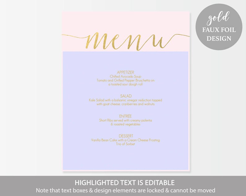 Blush and Gold Menu Sign 8x10 Printable Blush Pink Menu Etsy