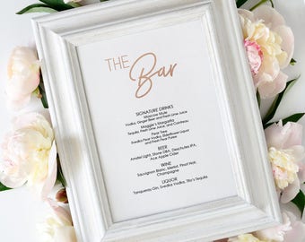 Bar Menu Printable - Rose Gold faux Foil - Instant Download - Wedding Bar Menu - Editable PDF- Wedding Bar Menu - 5x7 inches - #GD0405