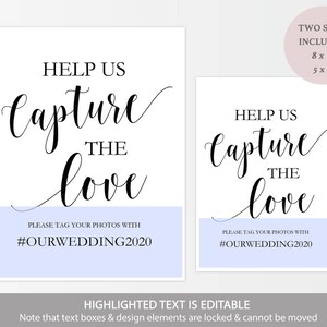 Printable Hashtag Sign Wedding Social Media Sign Instagram Sign Capture the Love Sign Instant Download 8x10 and 5x7 GD0114 image 5