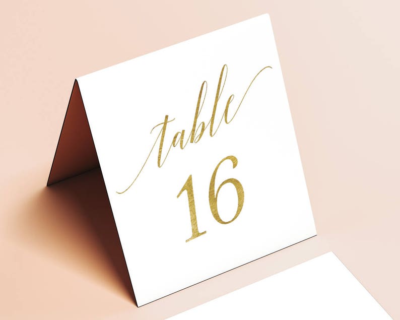 Tented Gold Table Numbers Printable Table Number Set Tables 1-50 Gold Foil Instant Download 4 x 4.5 inches folded and flat GD3406 image 1