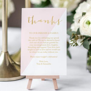 Blush Thank You Printable DIY Template Editable PDF Gold Foil Thank You Pink Favor card Instant Download 4 x 6 inches GD2203 image 1