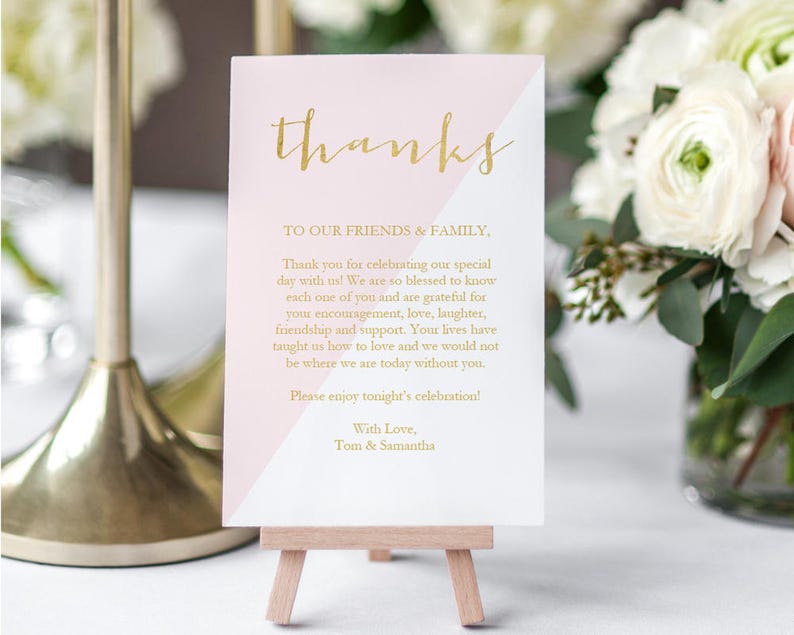 Blush Thank You Printable DIY Template Editable PDF Gold Foil Thank You Pink Favor card Instant Download 4 x 6 inches GD2203 image 1