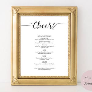 Printable Bar menu sign Editable PDF Cheers Wedding Menu framable Cocktails sign template Instant Download 8x10 Inches GD0709 image 2