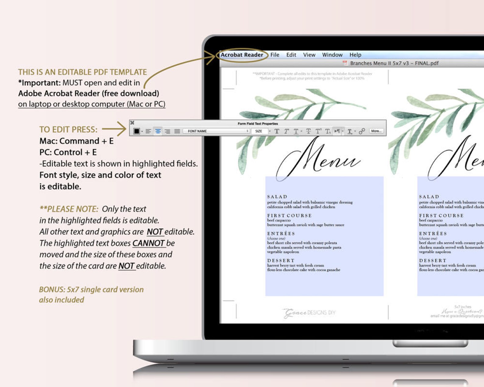 Greenery Wedding Menu Olive Leaf Menu Download Eucalyptus Etsy