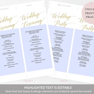 Printable Gold Wedding Program Gold Foil Elegant Minimalist Wedding Ceremony Program Editable PDF Double Sided 4x9 inches GD3404 image 7