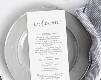 Gray Welcome Card Printable - Instant Download - Editable PDF - Charcoal Wedding Welcome card - Gray Wedding Timeline - 4x9 inches - #GD1010