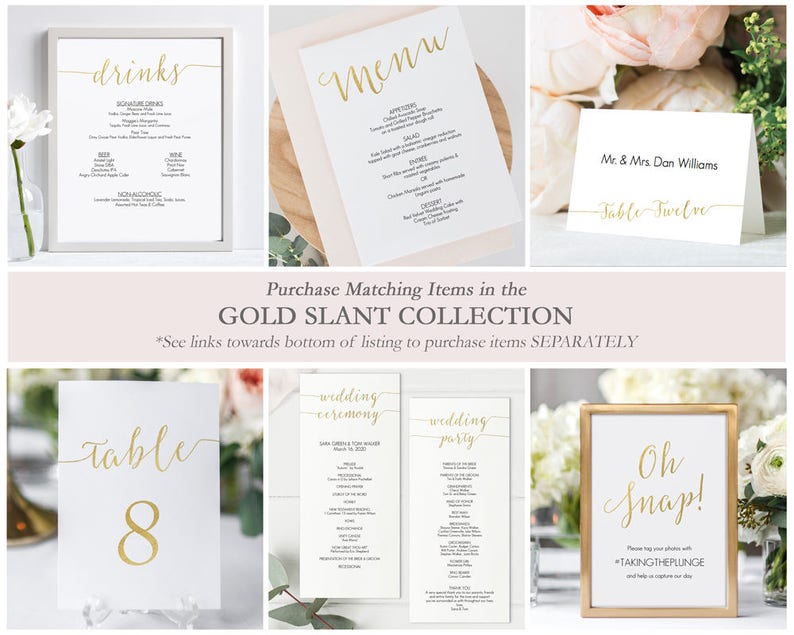 Gold Menu Printable download Template 5x7 Menu Slant Calligraphy Style Script Instant Download Wedding Menu 5x7 inches GD0802 image 4