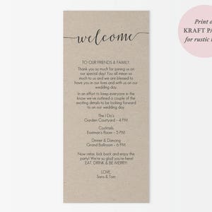 Black Welcome Card Printable Instant Download DIY Template Editable PDF Calligraphy style Script Wedding 4x9 inches GD0722 image 2