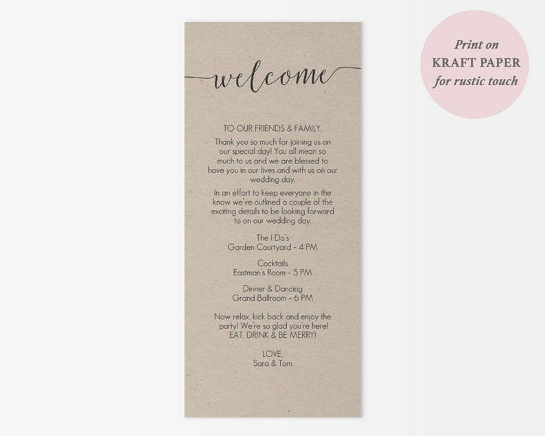 Black Welcome Card Printable Instant Download DIY Template Editable PDF Calligraphy style Script Wedding 4x9 inches GD0722 image 2
