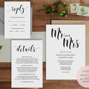 Wedding Invitation Set Printable Invitation Suite Set of 4 pieces Included Instant Download Editable PDF Modern Script GD0115 image 1