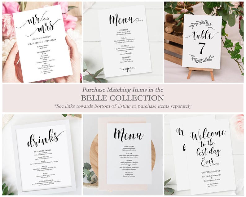 Belle Swirls Menu Printable Wedding Menu PDF Instant Digital Download DIY Template Editable PDF Belle Collection 4 x 6 GD0105 image 4