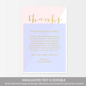Blush Thank You Printable DIY Template Editable PDF Gold Foil Thank You Pink Favor card Instant Download 4 x 6 inches GD2203 image 4