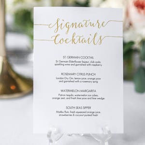 Gold Signature Cocktails Menu Sign Printable 5x7 inch Card Wedding Bar Menu Editable PDF Instant Download 5x7 inches GD0807 image 2