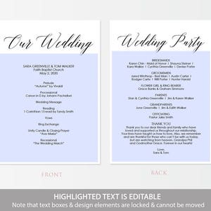 Printable Wedding Program Our Wedding & Bridal Party Instant Digital DIY Template Editable PDF 5 x 7 inches Double sided GD0503 image 4